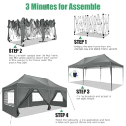 3x6m Folding Gazebo Waterproof Party Tent Anti-UV 50+ Pop Up Garden Gazebo With 6 Sidewall 4 Sandbag For Wedding Market Marquee