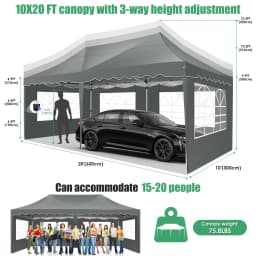 3x6m Folding Gazebo Waterproof Party Tent Anti-UV 50+ Pop Up Garden Gazebo With 6 Sidewall 4 Sandbag For Wedding Market Marquee