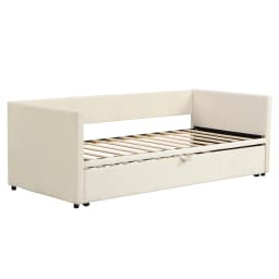 Rosahqnda Pull-Out Sofa Bed 90-180x200 cm Extension Frame Multifunctional Bed Suitable for Living Room Bedroom Grey Beige