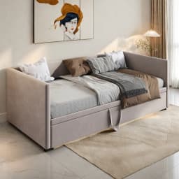 Rosahqnda Pull-Out Sofa Bed 90-180x200 cm Extension Frame Multifunctional Bed Suitable for Living Room Bedroom Grey Beige