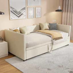 Rosahqnda Pull-Out Sofa Bed 90-180x200 cm Extension Frame Multifunctional Bed Suitable for Living Room Bedroom Grey Beige