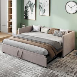 Rosahqnda Pull-Out Sofa Bed 90-180x200 cm Extension Frame Multifunctional Bed Suitable for Living Room Bedroom Grey Beige