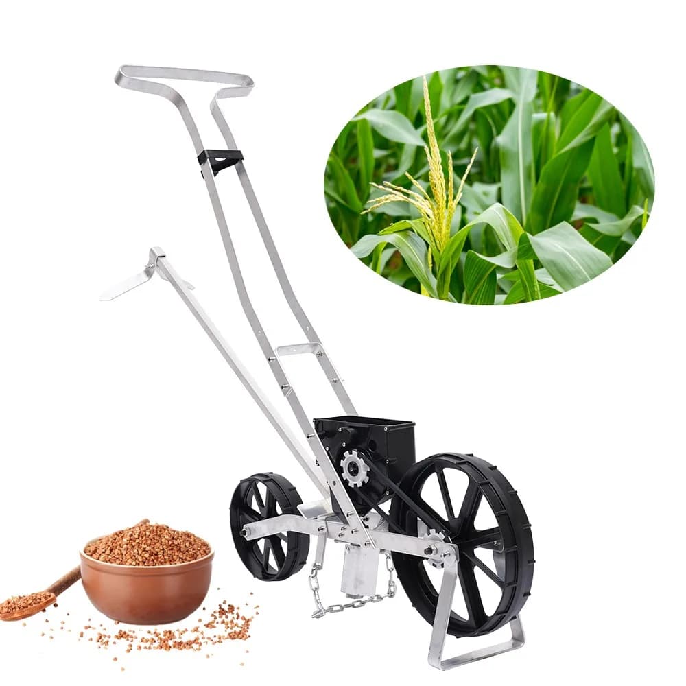 Garden Seeder Manual Garden Push Seeder Row Seed Planter Walk-Behind Row Crop Planter for Seeding Sweet Corn/Leek/Radish/Carrot