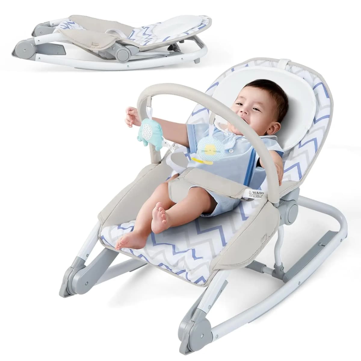 2-in-1 Folding Baby Rocker, Portable Baby Swing with 3-Level Adjustable Backrest & Removable Play Arch, with Safety Belt