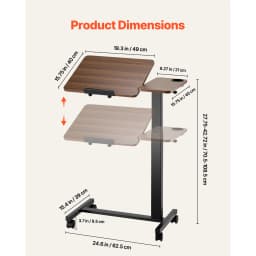 SucceBuy Overbed Table Mobile Bed Side Table with Swivel Casters Height & Angle Adjustable Laptop Desk for Home Office Study