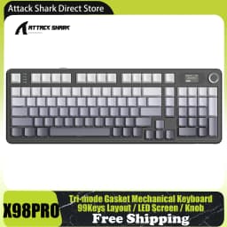 ATTACK SHARK X98PRO Tri-mode Gasket Mechanical Keyboard with TFT Screen & Knob, 99Keys Layout, 5-Layer Foams, Hot-Swap, RGB