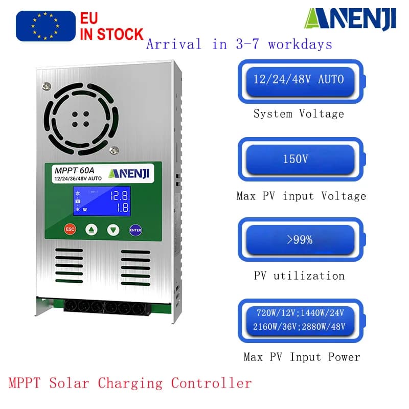 MPPT 60A Solar Charge Controller 12V 24V 36V 48V Auto Solar Panel Regulator Charging Controller With LCD Max PV 150VDC Lifepo4