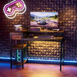 Oak & Tea Corner Desk L-Shape 120cm PC table with Adjustable Shelves & Vintage Design, office/Gaming table