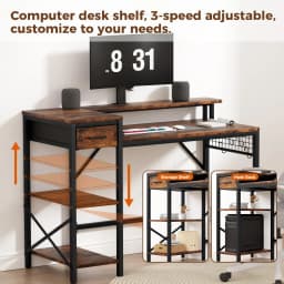 Oak & Tea Corner Desk L-Shape 120cm PC table with Adjustable Shelves & Vintage Design, office/Gaming table