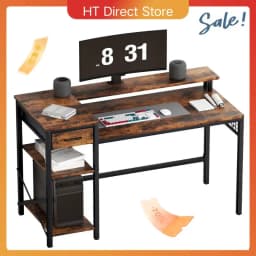 Oak & Tea Corner Desk L-Shape 120cm PC table with Adjustable Shelves & Vintage Design, office/Gaming table