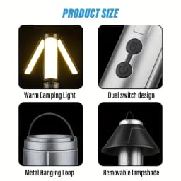 Portable LED Camping Lantern Telescopic Tripod Light 3 Panels Adjustable Brightness USB Rechargeable Outdoor Tent Light with Hanging Hook for Camping Hiking Emergency
