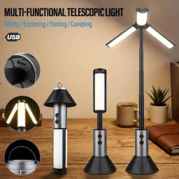 Portable LED Camping Lantern Telescopic Tripod Light 3 Panels Adjustable Brightness USB Rechargeable Outdoor Tent Light with Hanging Hook for Camping Hiking Emergency
