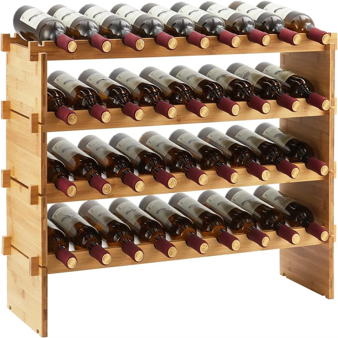 Bottles Stackable Modular Wine Rack, Tier Wooden Wine Storage Rack, Bamboo Wine Display Shelves, Wobble-Free Wine Holder