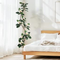 S-Shape Artificial Rubber Tree with White Planter Faux Plants Indoor Floor Artificial Trees with Magnolia Flowers for Home Decor