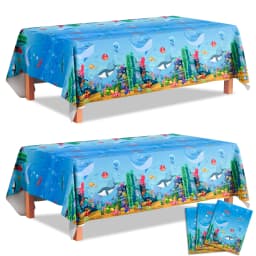 Under The Sea Tablecloth, 3 Pcs Sea Animal Table Cloth Set - Underwater Creatures Tablecloth, Under The Sea Party Tablecloth