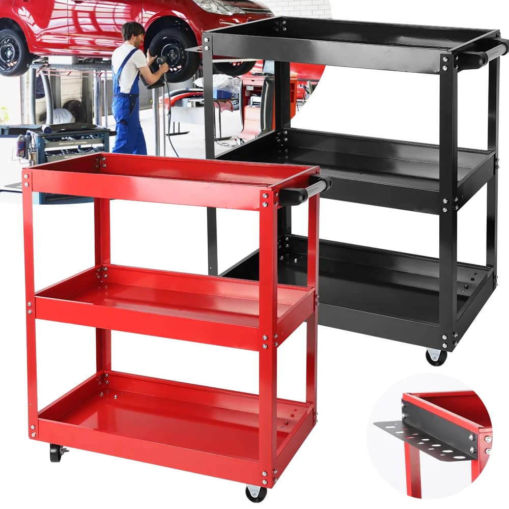 Tool Cart 3-Tier Rolling Tool Cart with 4 wheels Professional Workshop Tool Cart Auto Repair Mobile Shelf