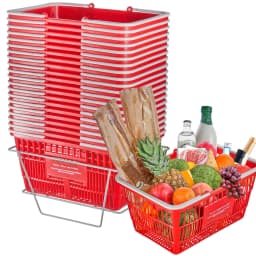 SucceBuy 20pcs Shopping Basket 21L Plastic Grocery Basket with Handle Portable Shop Bulk Used for Retail Store Supermarket