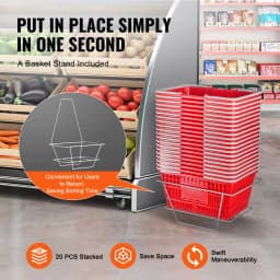 SucceBuy 20pcs Shopping Basket 21L Plastic Grocery Basket with Handle Portable Shop Bulk Used for Retail Store Supermarket