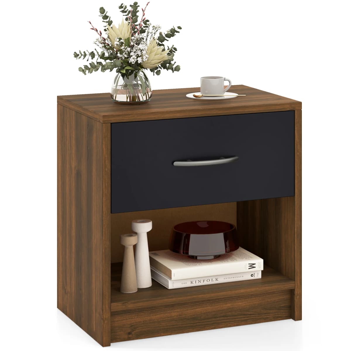 Bedside table with drawer, Small side table table with open compartment, sofa table, night chest of drawers, night console for bedroom