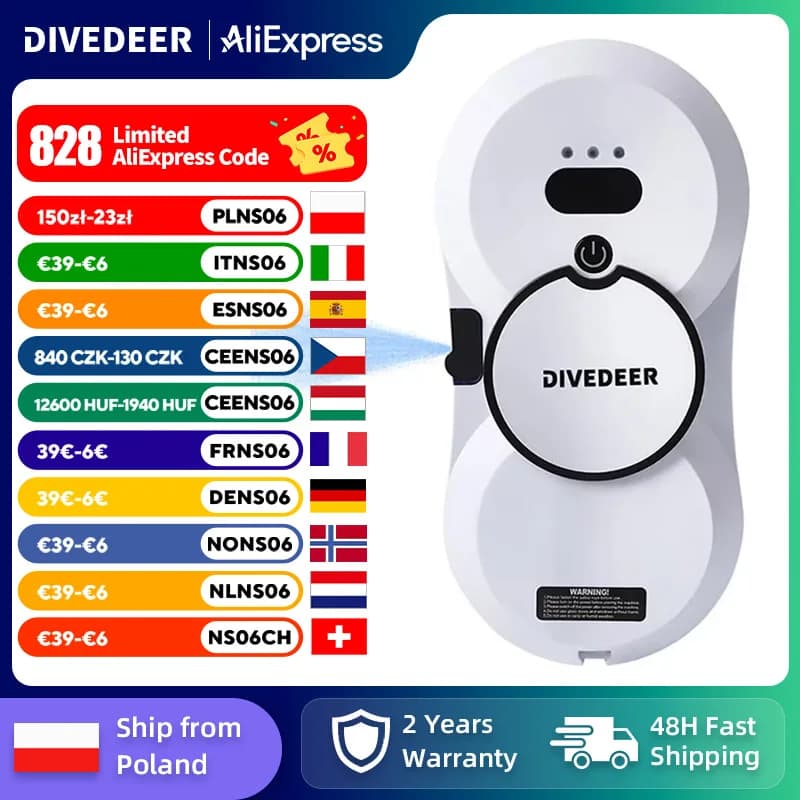 DIVEDEER White/Black Window Cleaning Robot High Suction Electric Window Cleaner Double-sided Glass Vacuum Cleaner Water Spray