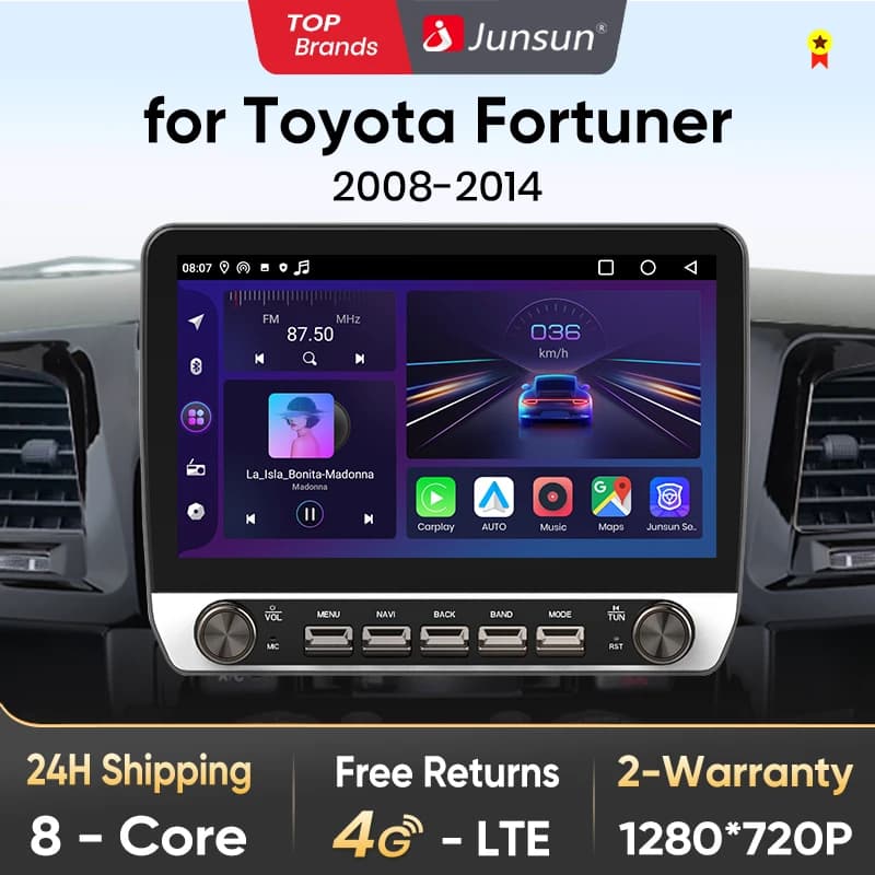 Junsun 10" Button Car Radio for Toyota Fortuner 2008 GPS Multimedia Stereo BT FM RDS Wireless CarPlay for Apple Android Auto 4G