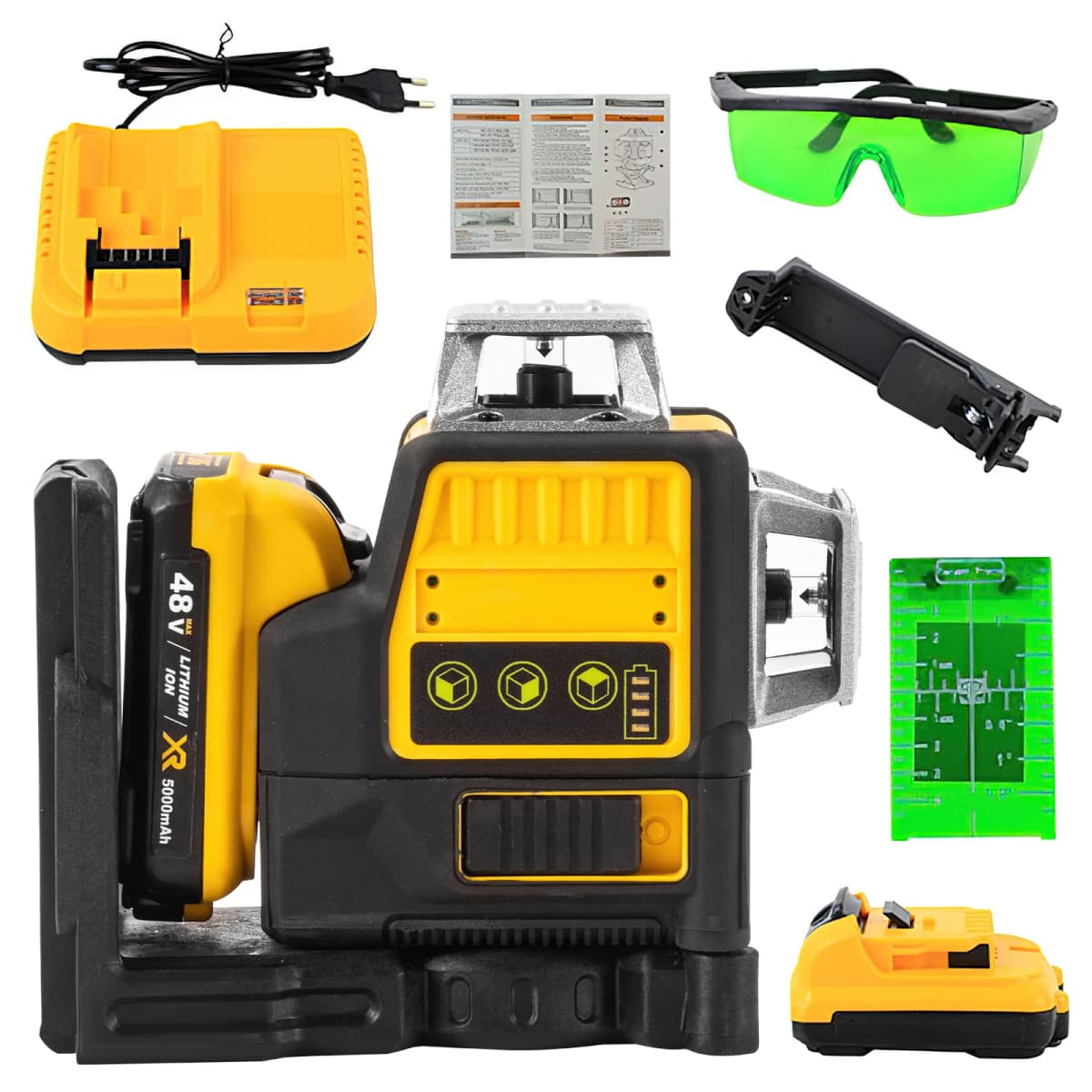 3D 12 Lines Laser Level 360 Vertical Degree 12V Lithium Battery Tool Horizontal Green Light Level Meter Outdoor