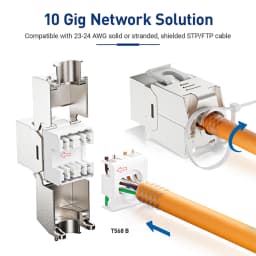 ZoeRax 24PCS Shielded RJ45 Cat7 Cat6a Keystone Jack STP Toolless Coupler Type Zinc Alloy Module Adapter Coupler 10GB Network