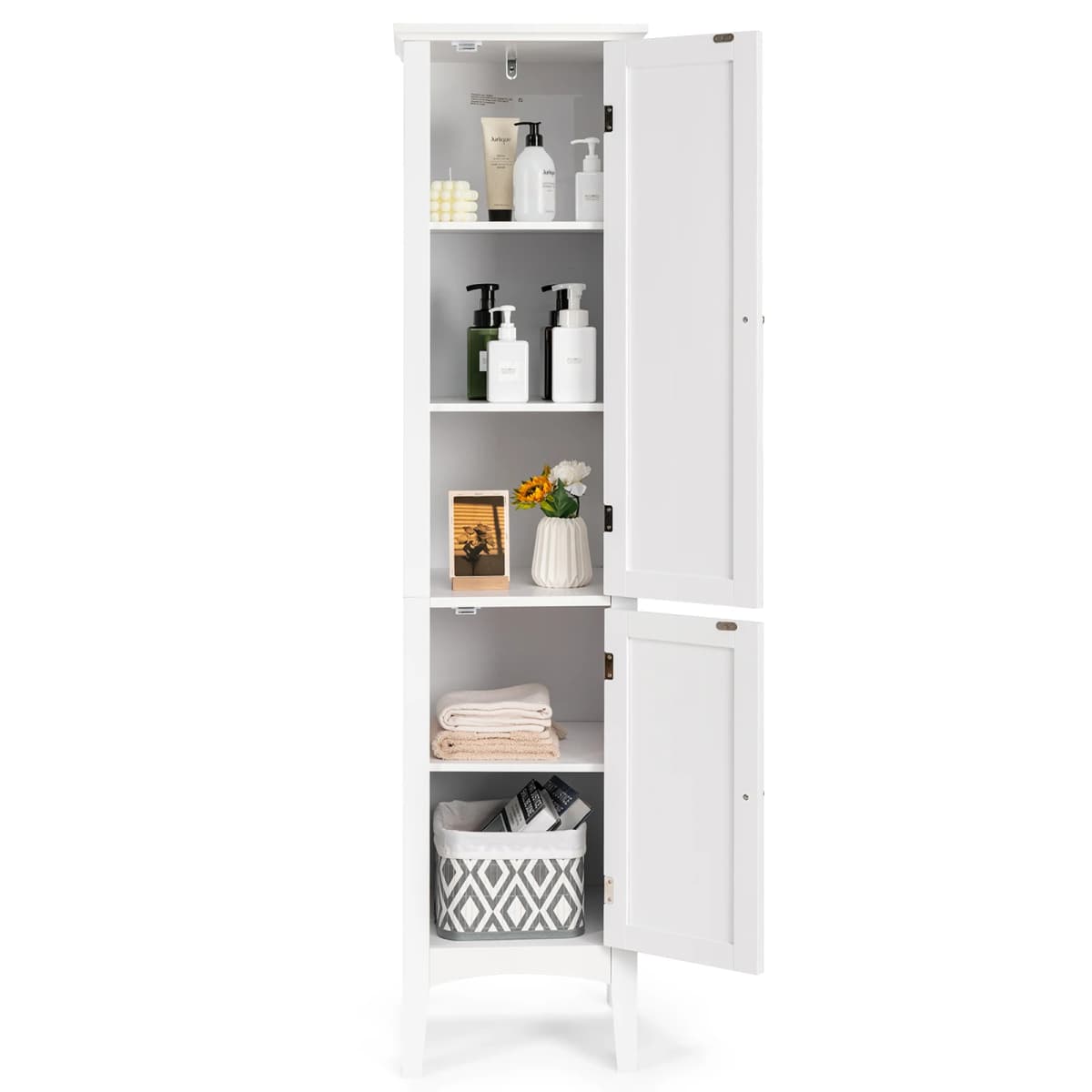 5-storey bathroom wardrobe narrow freestanding high wardrobe with 2 slat door, shelves & tilting fuse, Bath wardrobe
