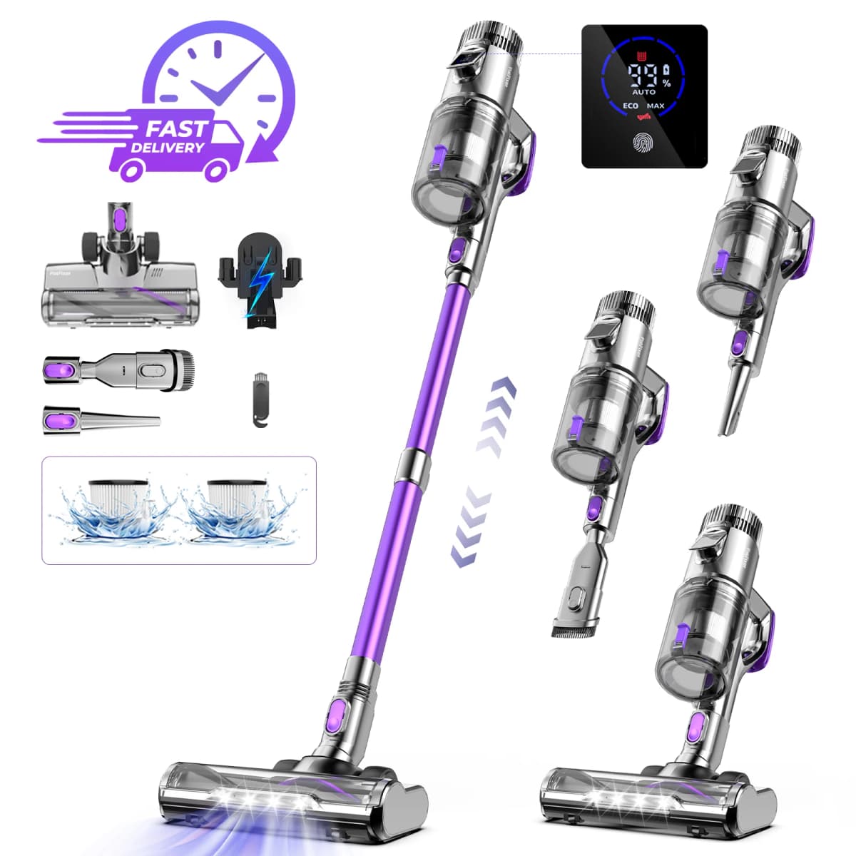 FixtFixer V10 500W Cordless Vacuum Cleaner, 80 Minute Handheld Wireless Hoover with LED Display, Home Vacuum Hoover