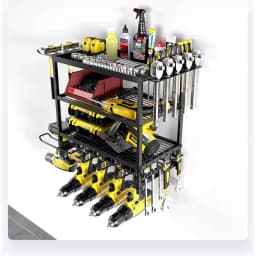 4 Layers Metal Wall-Mount Organizer for Power Tools Heavy Duty Metal Drill Rack with Strong Bearing Capacity for Garage Storage