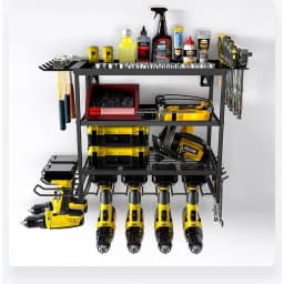 4 Layers Metal Wall-Mount Organizer for Power Tools Heavy Duty Metal Drill Rack with Strong Bearing Capacity for Garage Storage