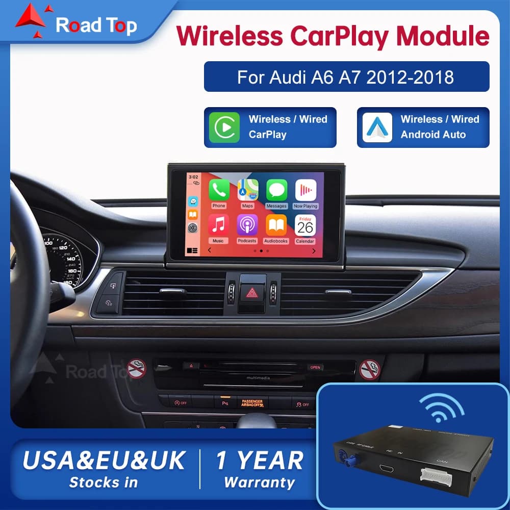Road Top Wireless Android Auto For Audi Car A6 A7 RMC 3G MMI MHI2 2012-2018 Carplay Interface Mirror Link Air Play