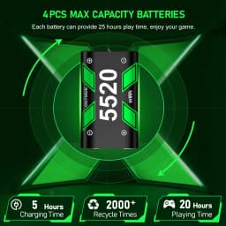 Rechargeable Xbox One Controller Battery Pack with 4x5520mWh for Xbox Series X|S,Battery Charger Station for Xbox One S/X/Elite
