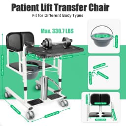 Adjustable Height Patient Lift Transfer Chair with Portable Potty, Multi-functional Hydraulic Lift Shift Cart with 4 Wheels