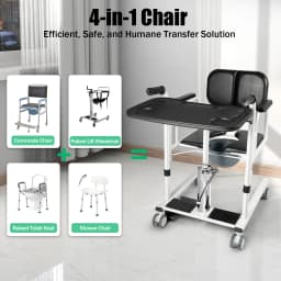 Adjustable Height Patient Lift Transfer Chair with Portable Potty, Multi-functional Hydraulic Lift Shift Cart with 4 Wheels