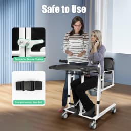 Adjustable Height Patient Lift Transfer Chair with Portable Potty, Multi-functional Hydraulic Lift Shift Cart with 4 Wheels