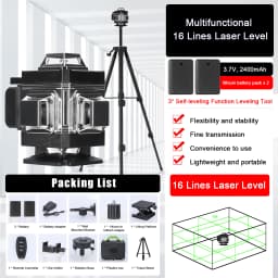4D 16 Lines Laser Level 3° Self-leveling Level Machine Rechargeable 2 Lithium Battery Laser Leveling Tool with Tripod Stand