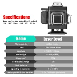 4D 16 Lines Laser Level 3° Self-leveling Level Machine Rechargeable 2 Lithium Battery Laser Leveling Tool with Tripod Stand