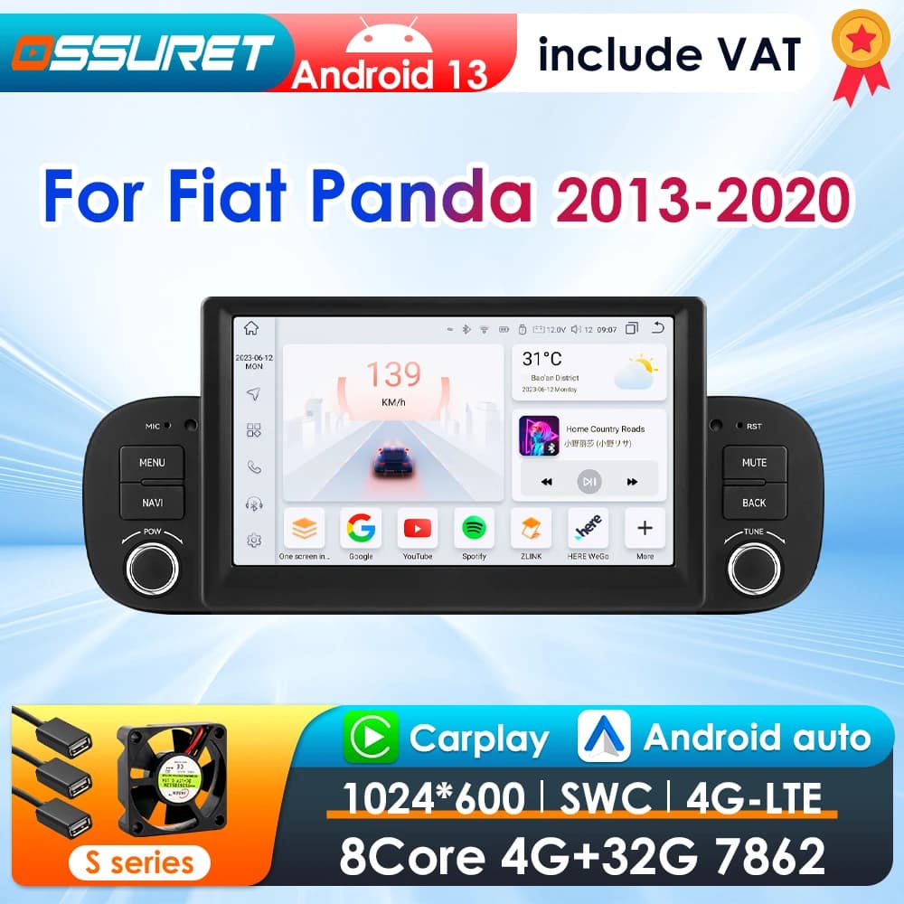 7Inch 2Din Android 13 Car Multimedia GPS Player For Fiat Panda 2013-2020 Carplay 4G Intelligent Screen 2din autoradio DSP 7862