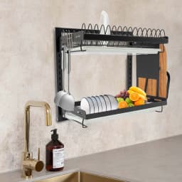 Dish Drainer High-Quality Kitchen Organizer Large Capacity 2-Tier Dish Rack for Homes//Bars/Coffee Shops/Bakeries/Milk Tea Shops