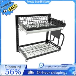 Dish Drainer High-Quality Kitchen Organizer Large Capacity 2-Tier Dish Rack for Homes//Bars/Coffee Shops/Bakeries/Milk Tea Shops