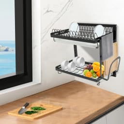 Dish Drainer High-Quality Kitchen Organizer Large Capacity 2-Tier Dish Rack for Homes//Bars/Coffee Shops/Bakeries/Milk Tea Shops
