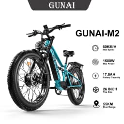 GUNAI-M2 Adult Electric Bike 1500W Electrical Road Bicycle 48V 17.5Ah Fatbike MTB E-bike 26" Mountain Ebike 60KM/H Max Speed