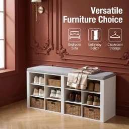 HaluPeit Shoe Bench with Cushion, Entryway Storage Bench with 12 Cubbies, Cubby Shoe Rack with Adjustable Shelves, Shoe Organizer Cabinet