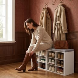 HaluPeit Shoe Bench with Cushion, Entryway Storage Bench with 12 Cubbies, Cubby Shoe Rack with Adjustable Shelves, Shoe Organizer Cabinet