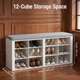 HaluPeit Shoe Bench with Cushion, Entryway Storage Bench with 12 Cubbies, Cubby Shoe Rack with Adjustable Shelves, Shoe Organizer Cabinet