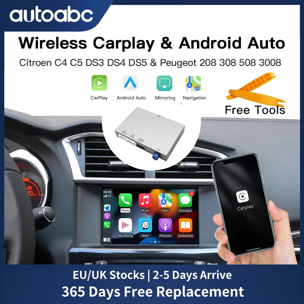 For Peugeot Citroen Wireless Carplay adapter Android Auto module SMEG MRN 208 308 508 3008 & C4 DS3 DS5 Support Reverse Camera