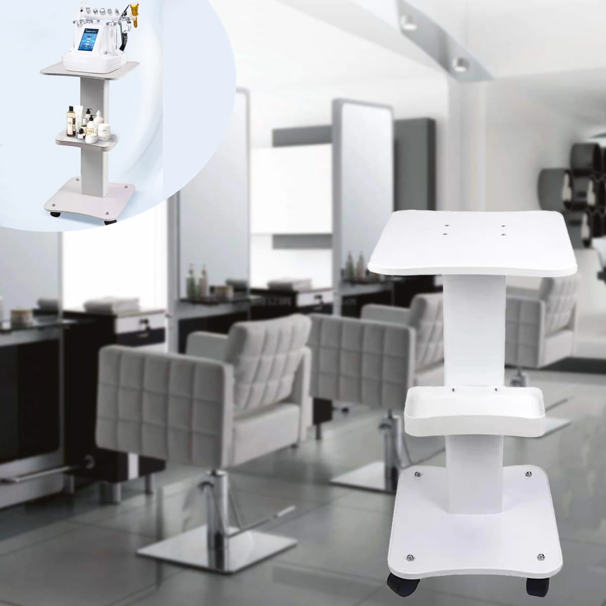 Beauty Cart Rolling Salon Trolley Hairdressing SPA Tattoo Storage Service Instrument Tray Stand White with 360 ° Universal Wheels