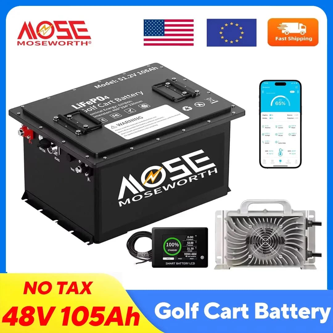 MOSEWORTH 48V 105Ah Golf Cart Lithium Battery Built-in 200A BMS with Touch Monitor and Charger APP Supported MAX 10.24 kW