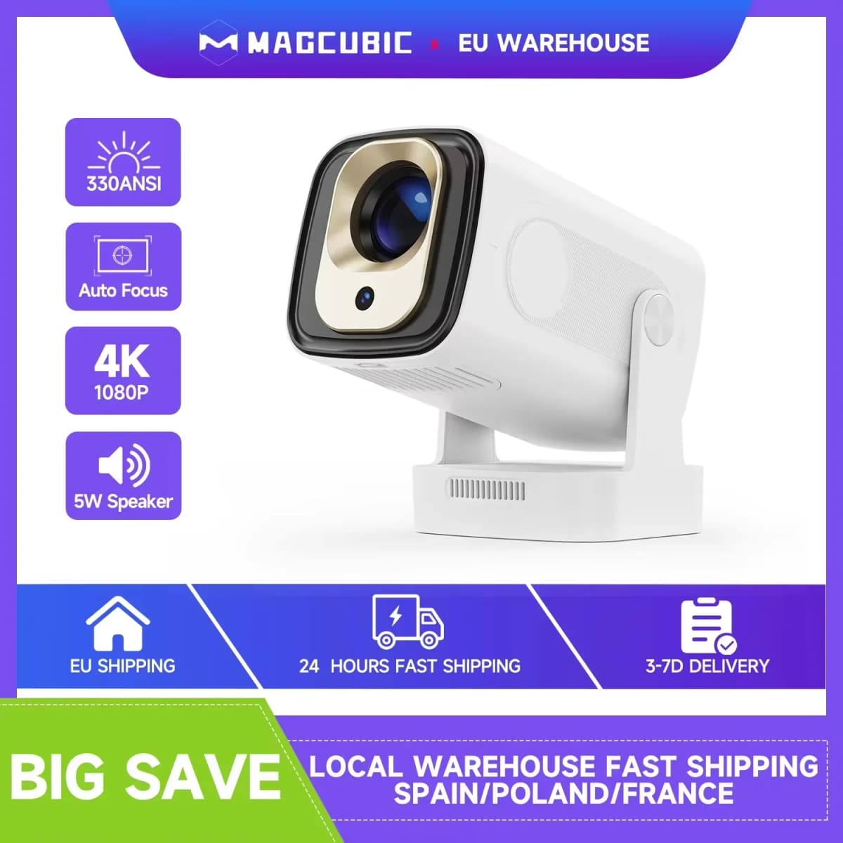 Magcubic HY310 Android 11 Projector 4K Native 1080P Auto Focus Native 330ANSI Dual Wifi BT5.4 Air Mouse Voice Home Outdoor Movie